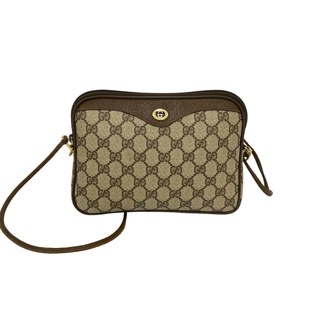 GUCCI (Old Gucci) GG Logo Pattern Leather Mini Shoulder Bag/Pouch, Brown, 25370